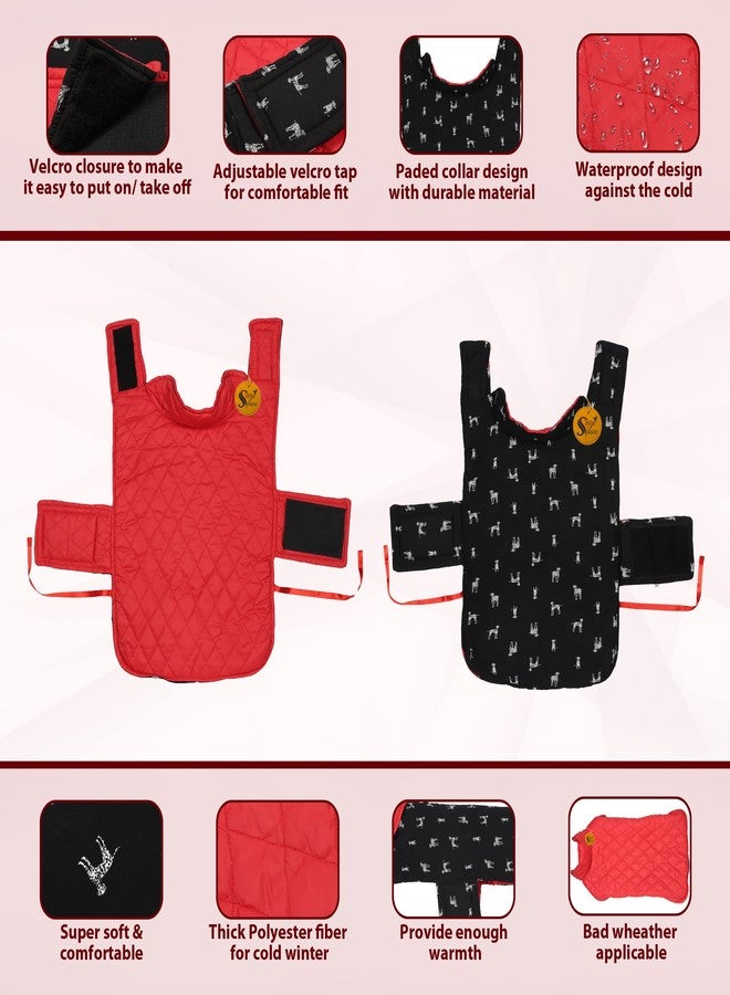 سايج سكوير سترة صوفية مربعة للكلاب من سيج، قابلة للعكس، مقاومة للماء والرياح، ملابس للكلاب في الطقس البارد (أسود وأحمر) (كبير) (24 بوصة) - Image 4